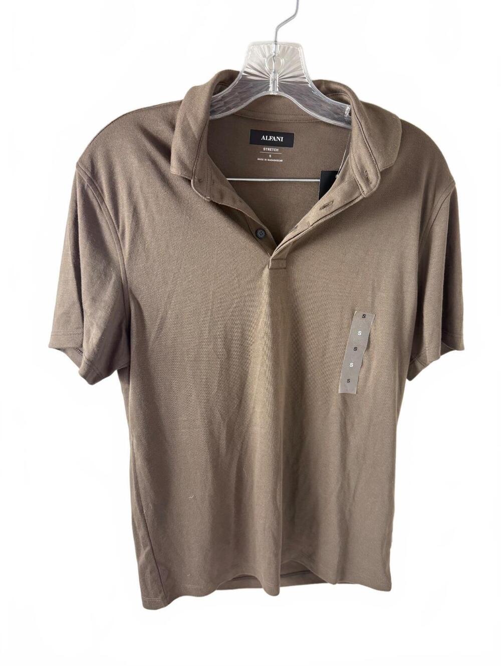 Alfani Stretch Small Polo Shirt in Dull Seed Brown